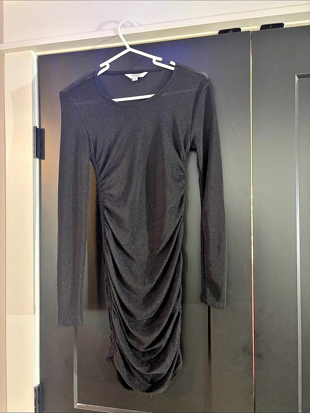 BB Dakota Black Ruched Long Sleeve Mini Dress Like New